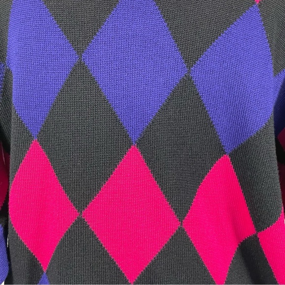 Vintage Laurel By Escada Wool Black Pink Blue Harlequin Diamond Cardigan Sz 42 - Picture 10 of 13